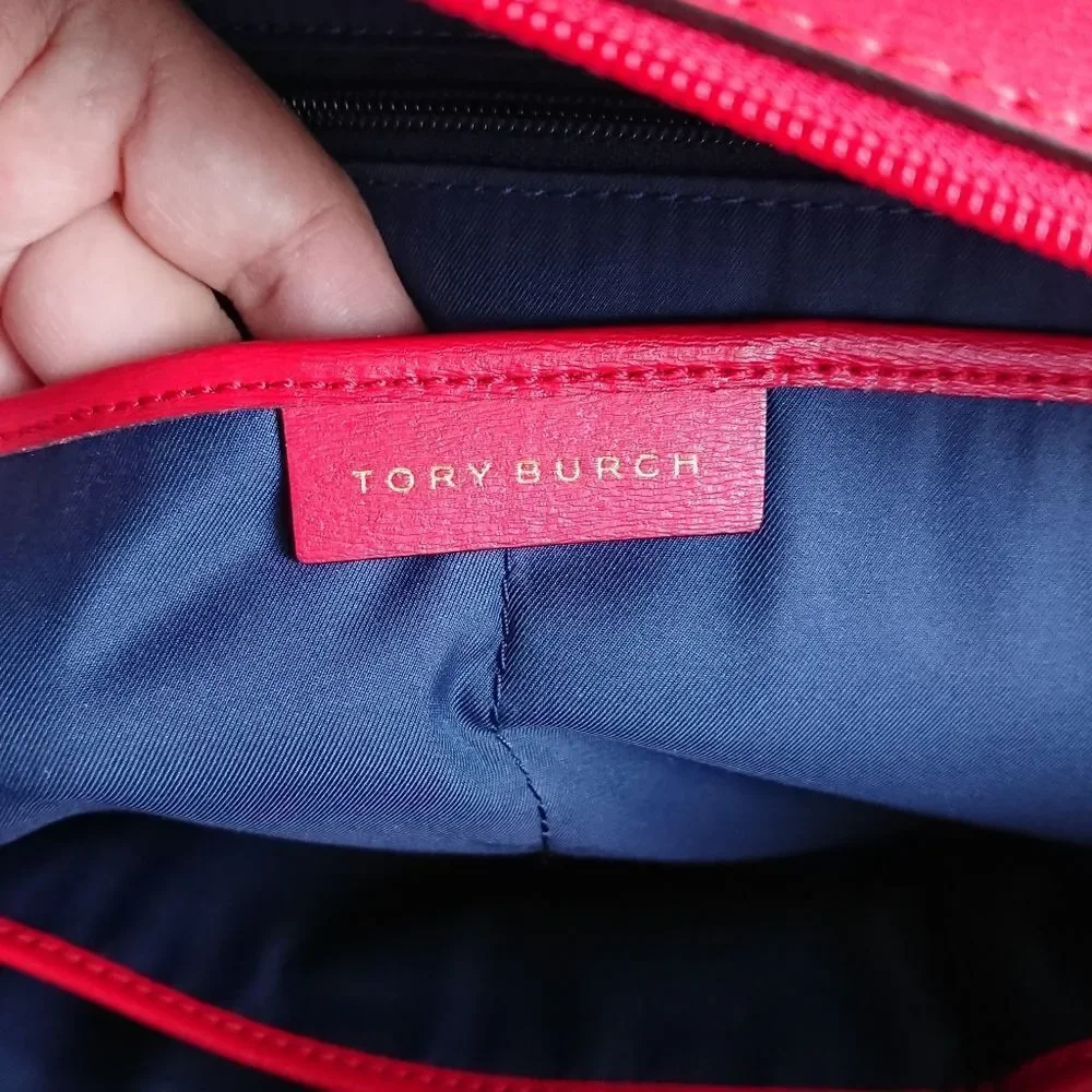 Tory Burch Parker Tote Top Zip Handbag Satchel Red Ginger